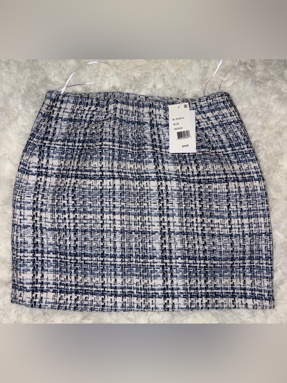 Bloomingdale's Blue and White Tweed Mini Skirt